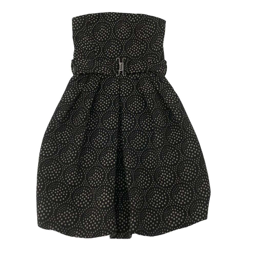 Zara Basic Black Beige Dot Strapless Bubble Hem Belted Dress Womens S